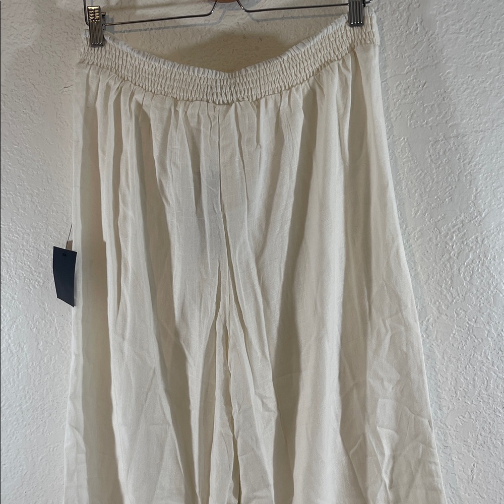 Lulus White Linen Blend with Bow Belted High-Waisted Wide-Leg Pants Size XL NEW - Picture 5 of 9